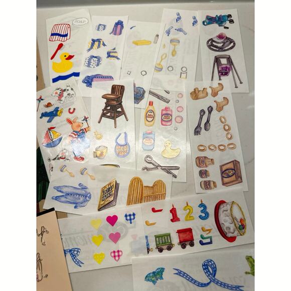 Large Lot of Vintage Stickers Baby Gymnastics Flags Trees Golf Presents Camping - Picture 4 of 5